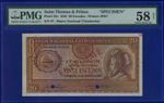  Saint Thomas And Prince 20 Escudos 1946 P32S SPECIMEN CHOICE ABOUT UNC PMG58 