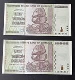 2 X 50 Trillion Dollar Zimbabwe Notes. Genuine.  UNC.