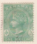 (F193-36) 1875 Bahamas 1/- green QVIC stamp (AK) 