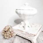 French Confiture Vintage White Pot Footed Pedestal Brocante Baroque 7"
