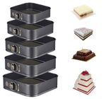 SET OF 5 SQUARE NON STICK SPRING FORM CAKE BAKING BAKE TIN TRAY BAKEWARE