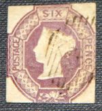 GB QV 1847 6d Embossed Mauve SG58 Inverted & Reversed watermark square cut