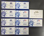 1999-2008 U.S. Mint Proof Sets OGP Box & COA Lot of (10) Annual Sets