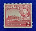 1943 Malta, 2d VARIETY ERROR in Scarlet SG221bb 'Flag on Citadel' CV £110