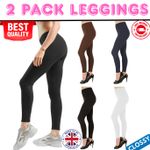 Leggings Cotton Plain Full Length Black UK Size 6 - 30 Womens Ladies Girls