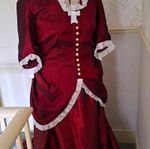 Women's Victorian/Edwardian Red Dress Costume Lace Trim One Size