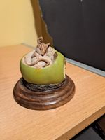 Unbranded Resin Mouse Sleeping in an Apple on Wooden Base