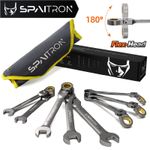 SPAITRON 8pc Flex-Head Ratchet Spanner Set 6-19mm 72T Nickel-Plat CR-V Wrench