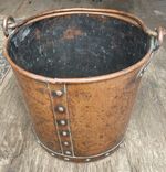 SUPERB ARTS AND CRAFTS RIVETED COPPER COAL BUCKET OR LOG BIN…LOVELY PATINA