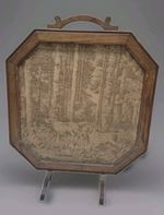 Victorian Style Fireplace Screen Tapestry Octagonal Wooden Framed