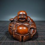 2.2-in Vintage Japanese Netsuke Boxwood Carved Haha Buddha Statue Ornament