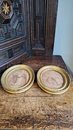 Antique Original Pair Of Wooden Gilt Frames With Antique Prints Circa 1850