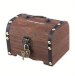 Rustic Vintage Wooden Treasure Chest Coin Money Savings Box with Lock & Key