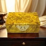 5.9"Collection Old China Gold-rimmed Nanmu Wood Carved Jewelry Box Storage Box