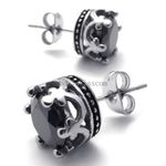 Women's Men's Round Crown  Cubic Zirconia Silver Stainless Steel Stud Earrings
