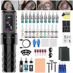 Wireless Rotary Tattoo Machine Kit with 10 Tattoo Cartridge Needles & 10Inks Set