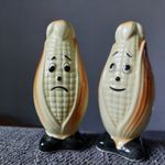 Vintage Retro Sweetcorn Salt And Pepper Pots / Shaker Sad & Happy Faces - 
