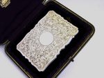 STUNNING ENGLISH STERLING SILVER LEFT HANDLED CARD CASE 1903 ANTIQUE CASED