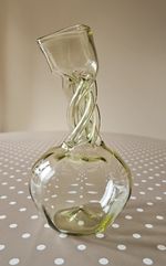 Kuttrolf style green hand blown glass decanter