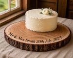 Personalised Wooden Cake Stand, Engraved Log Slice Wedding Birthday Gift