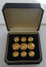 Set of Oxford University blazer buttons by London Badge & Button Co in case