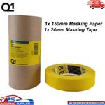 Q1 MASKING TAPE + MASKING PAPER DEAL 150mm x 55m Paper WITH 24mm x 50m TAPE