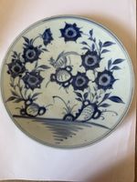 Chinese Blue & White Handpainted Porcelain Plate Floral/Bird Design