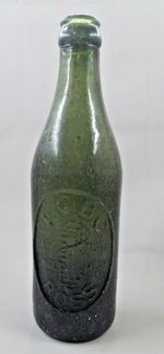 Green Glass Bottle A C B C Ross on Wye vintage flat bottom