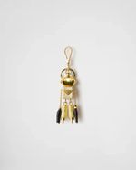 PRADA Saffiano Robot Bag Charm Platinum Gold Leather Keychain (Best Offer)