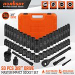 50PC 3/8" Drive Impact Socket Set Ratchet Handle Extension Bar Universal Joint