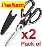 2 x Stainless Steel Kitchen Scissors Multi Purpose Heavy Duty Household Shears
