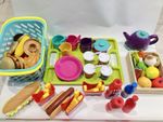 30 Pcs Pretend Role Play Kitchen Plastic and Wooden Food & Basket Toys Bundle