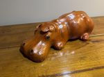Laying Sleeping Hippo - Hand Made - Covered in Genuine Leather
