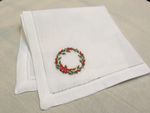 22 Inch White Ivory Evergreen Christmas Hemstitch Linen Cloth Napkin Set of 4