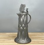 Vintage Antique Pewter Flagon Pitcher Fish Dragon Coat Of Arms Maker Marks Woman
