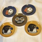 Vintage Praesidium Ornamin Melamine Set of 5 Bird Ceramic Coasters 1979s UK