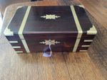 Victorian Rosewood Writing Slope Box with Brass Inlay & Fitted Interior