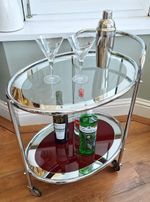 Art Deco Rolling Bar  / Drinks Cart/ Trolley of Chrome & Mirrored Glass VGC
