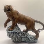 Vintage Chinese Clay Tiger On Rock Sculpture Figurine Ornament Large Very Good