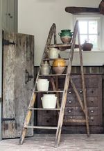 Vintage French Rustic Wooden Decorators Step Ladder