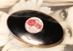 Oval black floral lucite Melissa Vintage Powder Compact: Makeup Mirror