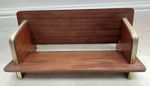 Vintage mid century teak book trough, shelf, rack, gold plastic trim to edges