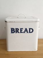 Original Vintage White Enamel Bread Bin Box With Handles & Lid Farmhouse 