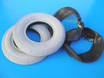 2x Wheelchair Tyres 7 x 1 3/4 Grey Grooved Tread + 2x Hose Angle Valve 90°/90