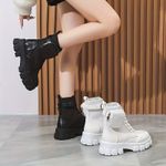 Womens Ankle Boots Lace-Up Round Toe Casul Platform Boots with Pocket Size