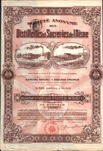 1907 FRENCH DISTILLERY & SUGAR REFINERY antique bond certificate PARIS, FRANCE