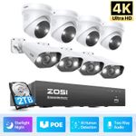 ZOSI 4K 8CH NVR 8MP POE CCTV Camera System 2TB HDD 2-Way Audio ColorVU Outdoor
