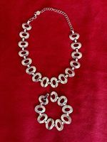 Vintage Oval Link Necklace & Bracelet Set Sterling Silver 925 Sheffield Hallmark
