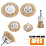 6pcs Brass Wire Wheel / Cup Brush Set Use With Rotary Drill And Drills