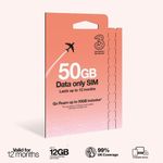 Three PAYG Mobile Broadband SIM, 50GB of Data that Lasts up to 12 Months